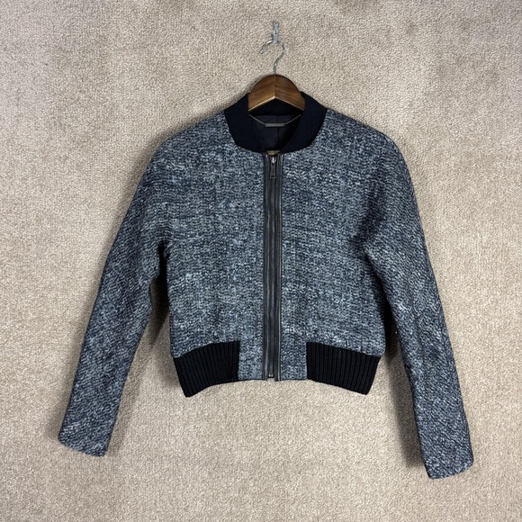 Elie Tahari Jacket Womens Medium Blue Multi Mackenzie Wool Leather Bomber NWT - Picture 1 of 9